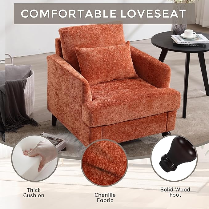 KEIKI Mid Century Modern Accent Chair for Living Room Single Sofa Armchairs with Studded Solid Wood Frame for Bedroom Reading
