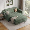 LINSY 3-in-1 Convertible Sofa Bed 54 Pull Out Sleeper Sofa with Charging Station &amp Cup Holder Small Corduroy Couch Folding Loveseat with Side Pocket for Small Space Green