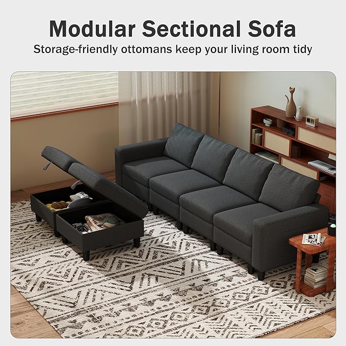 Modular Sectional Sofa 110 Modular Couch with Storage &amp Adjustable Backrest 6-Seat Convertible Sectional Couches for Living Room Modern U-Shaped Comfy Couch
