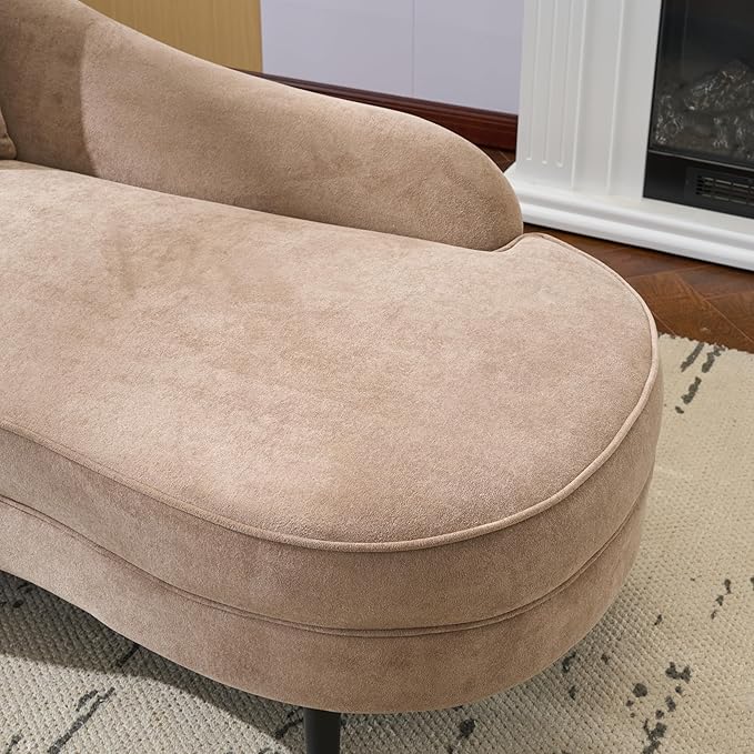 Christopher Knight Home Harlow Velvet Upholstered Chaise Lounge Chair Indoor Wooden Chaise Lounge Sofa with Accent Pillow Living Room Lounge Chair with Left Armrest Camel