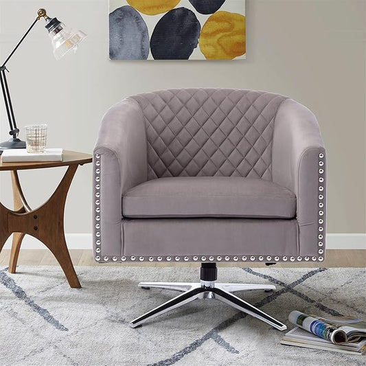 Swivel Barrel Chair Living Room Chair with Nailheads and Metal Base