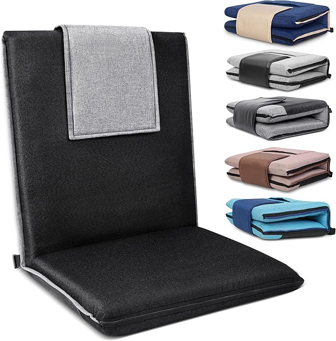Floor Chair with Back Support 14-Position Adjustable Floor Chair Portable Ground Seating for Adults &amp Kids Foldable Meditation Seat with Japanese KOYO Bearings &amp Washable Linen Cover (Black)