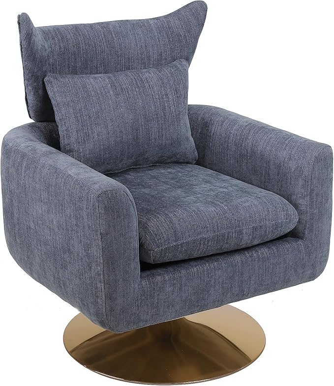 JOSHEN 360 Swivel Accent Chair IndoorModern Linen ArmchairComfortable Upholstered Lounge Chair with Metal Base for Living RoomApartmentOfficeGray