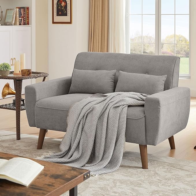 49 Small Loveseat Sofa 2 Seat Light Grey Loveseat Couches Love Seat Sofa Couch with Throw Pillow for Small Spaces Living Room Apartment Dorm Room