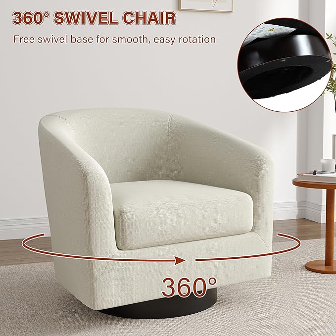 Lumibee Swivel Accent Barrel Chairs Upholstered Comfy Swivel Round Barrel Chair 360° Rotation Single Sofa Club Armchair for Living Room Reading Room Bedroom Beige