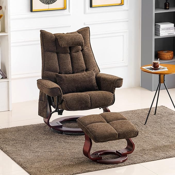 MCombo Swivel Recliner with Ottoman TV Chair Sets with Vibration Massage Ideal for Small Space Living Room &amp Bedroom 4188 4605 (Brown Base Brown)