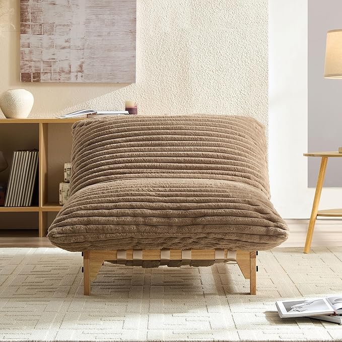 KEIKI 36 Corduroy Accent Armless Lazy Sofa Chair with Cushion Back Upholstered Modern Oversized Casual Single Sofa Chair Easy Assembly for Living Room and Bedroom Apartment Brown