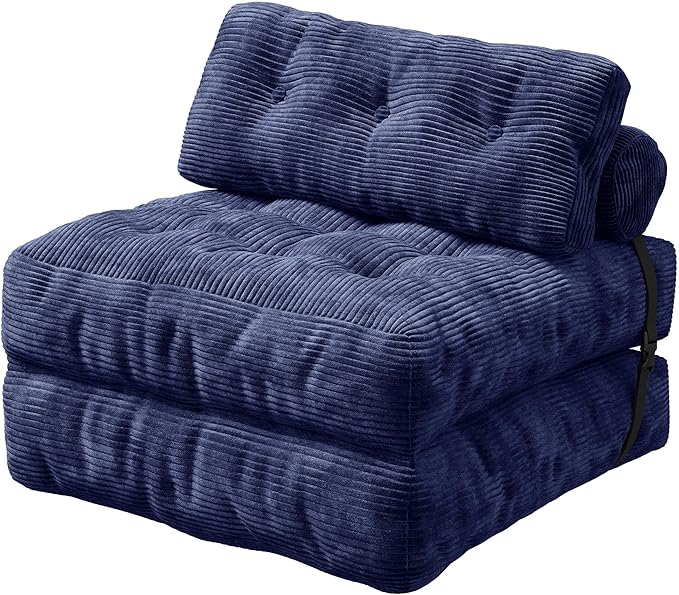 WLIVE Folding Sofa Bed for Living Room Boneless Chair Folding Chair Bed Bean Bag Chairs for Adults Pull Out Sofa Bed Dorm Bedroom Navy Blue