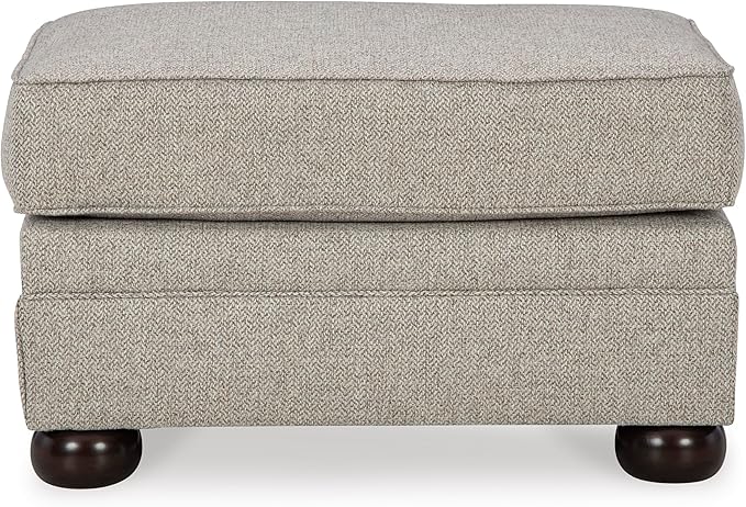 Signature Design by Ashley Gaelon Transitional Rectangular Upholstered Ottoman with Bun Legs Light Brown