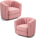 Swivel Accent Chairs Set of 2 for Living Room Teddy Fabric 360 Degree Round Swivel Barrel Armchair Pumpkin Shaped Single Club Sofa Recliner Chairs for Home Bedroom Apartment Office (Pink)