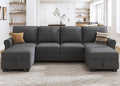 HONBAY Sectional Sofa with Storage Seat U Shaped Couch with Reversible Chaise Convertible Sectional Couches for Living RoomDark Grey
