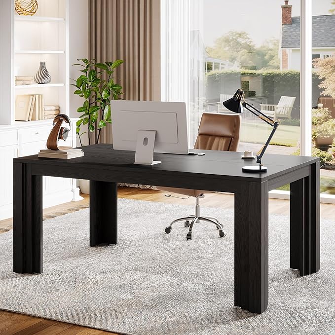 Tribesigns 63-Inch Executive Desk Large Home Office Computer Desk with Heavy Duty Legs Modern Study Writing Table Business Workstation for Home Office Conference Room Black