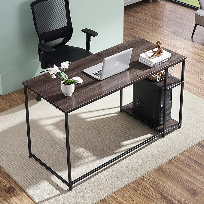 ivinta Computer Desk Home Office Desk with Storage Shelves and Metal Frame for Living Room Bedroom Office Whale (Brown 55)