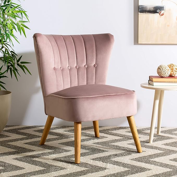 Safavieh Home June Retro Glam Mauve Velvet and Natural Accent Chair