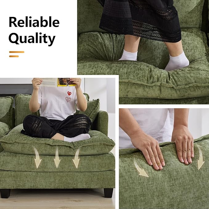 76'' Cloud Deep Seat Loveseat Upholstered Chenille Modular 2-Seats Sectional Sofa Couch Modern Comfy Settee Loveseat for Living Room Set Small Apartment Green