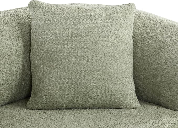 Christopher Knight Home Yule Living Room Wooden 3-Seater SofaBoucle Fabric Upholstered Lounge Sofa CouchHome Office/Bedroom Sofa Chair with Accent PillowComfy Reading Cloud SofaLight Green + Brown