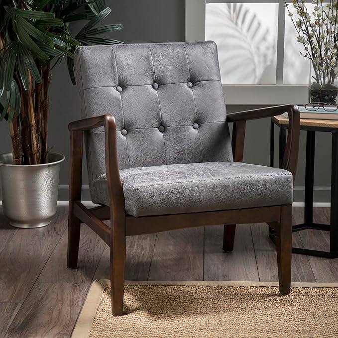 Club Chair Mid Century Modern Microfiber Club Chair with Wood Frame Accent Chairs for Living Room/Bedroom/Office/Cafe