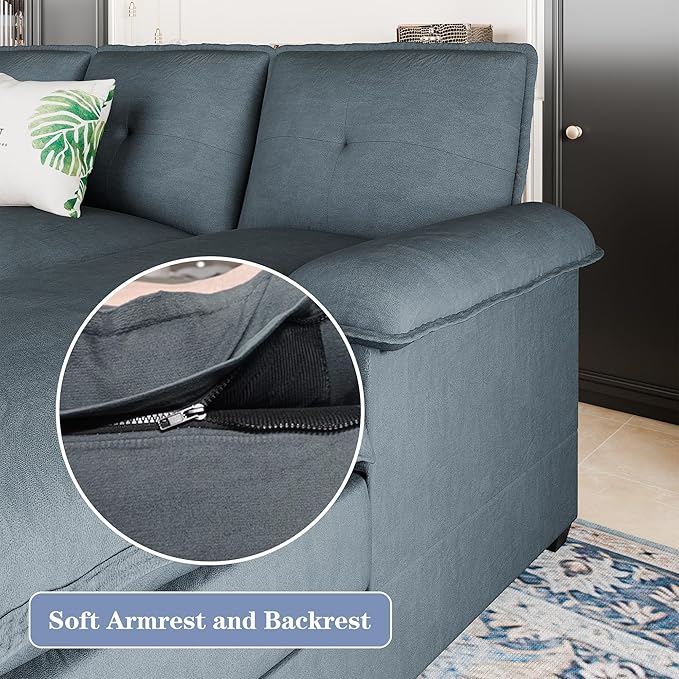 U Shaped Sectional Couches for Living Room110 Modern Big Sofa Couch with Double Chaise4 Seat Modular Sofa Couches with Thick Cushion &amp Soft BackrestBlue-Gray