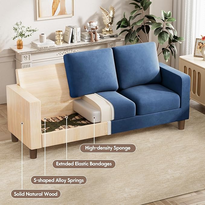 VICTONE Convertible Sectional Sofa Couch 3 Seat L-Shaped Sofa with Linen Fabric Ottoman Small Couch for Small Apartments Living Room and Office (Linen Fabric Blue)