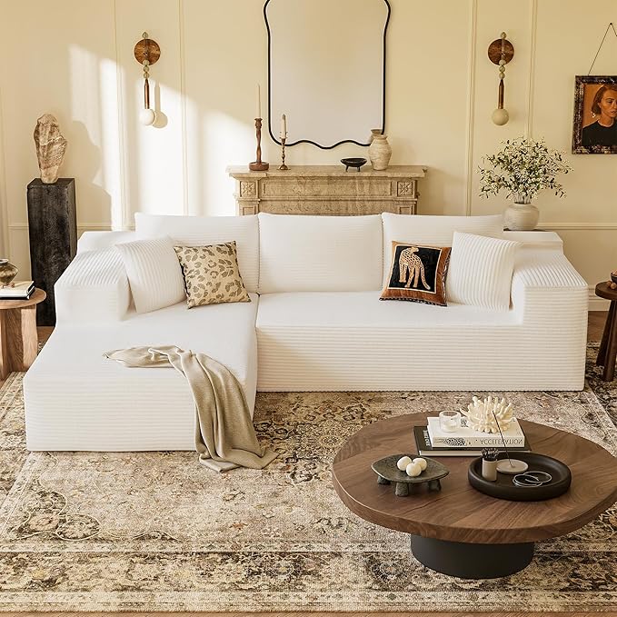 YESHOMY Boneless Couches for Living Room 108 Sectional Modular Sectional Sofa with Deep Seat Cloud Comfy Couch with L-Shape Chaise Easy Assembly (Corduroy Cream)