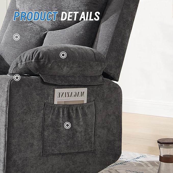 Manual Rocker Recliner Chair for Adults with Vibration MassageGlider Rocking Recliner Chairs for Living Room Bedroom Overstuffed Reclining Sofa Chair with Pockets and Cup Holds (Dark Grey)