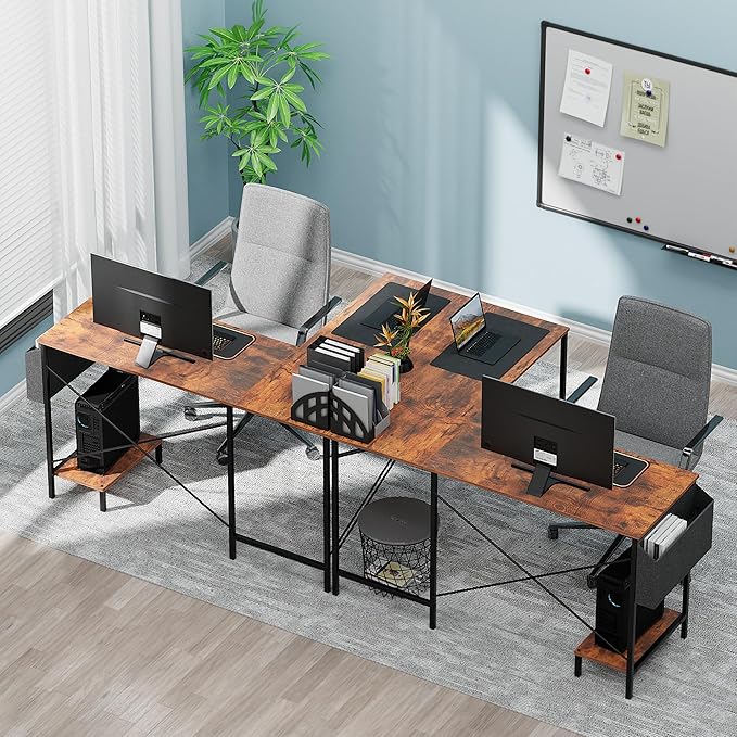 L Shaped Desk Gaming Computer 50 Inch Reversible Corner Table PC Work Table for Writing Study Student with Wood Tabletop Metal Frame CPU Stand Side Bag for Home Office Small Place