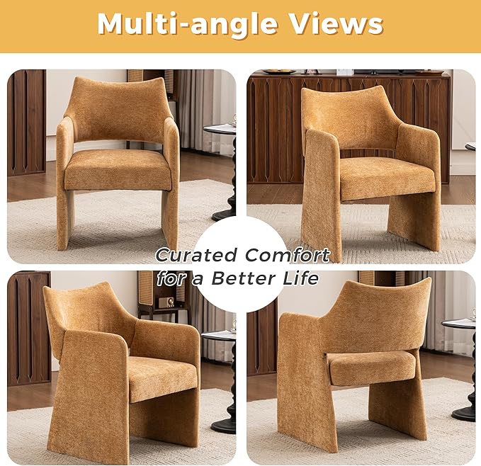 Mid-Century Chenille Accent Chair Geometric Open-Back Upholstered Armchair with Non-Slip Frame Cozy Reading Chair for Home &amp Office (Light Brown)