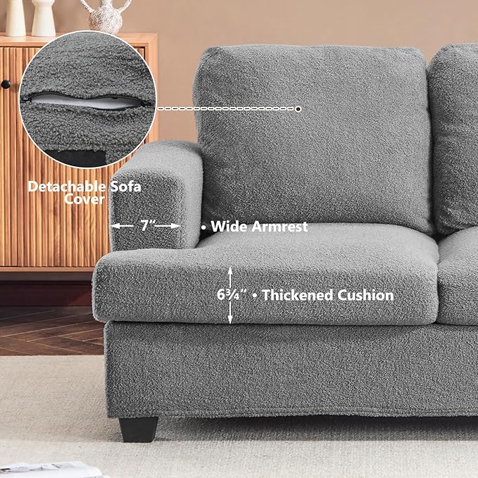 Furnimart 63 Loveseat Couch Modern Deep Seat Sofa for Living Room Comfy Love Seat Couches for Small Spaces Removable Sofa Cover Small Two Seater Couch for Bedroom Office Faux Fur Dark Grey