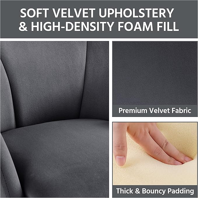 Yaheetech Flower Shape Velvet Armchair Modern Side Chair Vanity Chair with Golden Metal Legs for Living Room/Dressing Room/Bedroom/Home Office/Kitchen Dark Gray