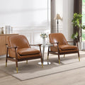 Christopher Knight Home Set of 2 Ashton Mid-Century Modern Faux Leather Accent ChairSolid Wood Club ChairErgonomic Cushion SeatCozy Lounge ChairReading ChairLiving Room/Bedroom/Office Brown