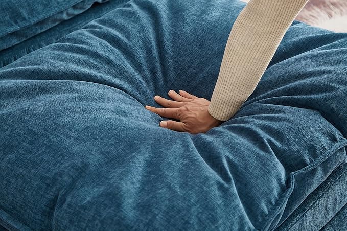51-Inch Wide Oversized Chenille Recliner Sofa Ottoman with Storage - Upholstered Lounge Chair (Blue)