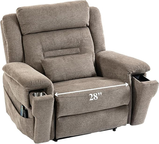 Big Man Power Lift Recliner for Elderly Adults 28 Inch Wide Seat Oversized Recliner 400 lbs with Heat Massage Lay Flat Recliner Chair Cup Holder &amp Wireless Phone Charger USB Type C Charging