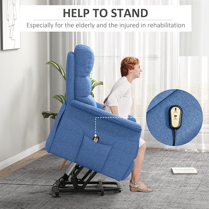 HOMCOM Power Lift Recliner Chair for Elderly Easy Assembly Fabric Lift Chair for Adults Recliner Sofa with Remote Control Side Pockets for Living Room Blue