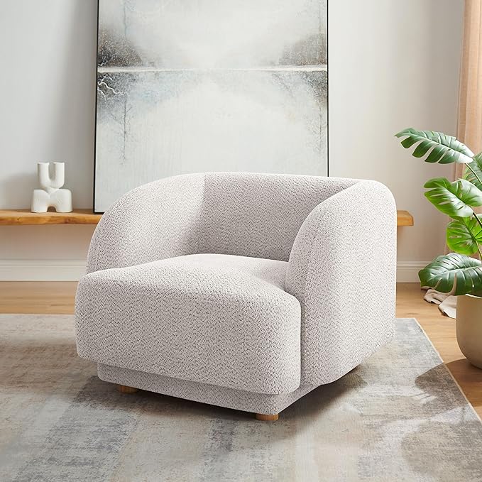 VANOMi Oversized Living Room Chair Modern Comfy Accent Barrel Chairs Single Sofa Chair with Wood Legs Upholstered Armchair for Bedroom Office Waiting Room (Camel)