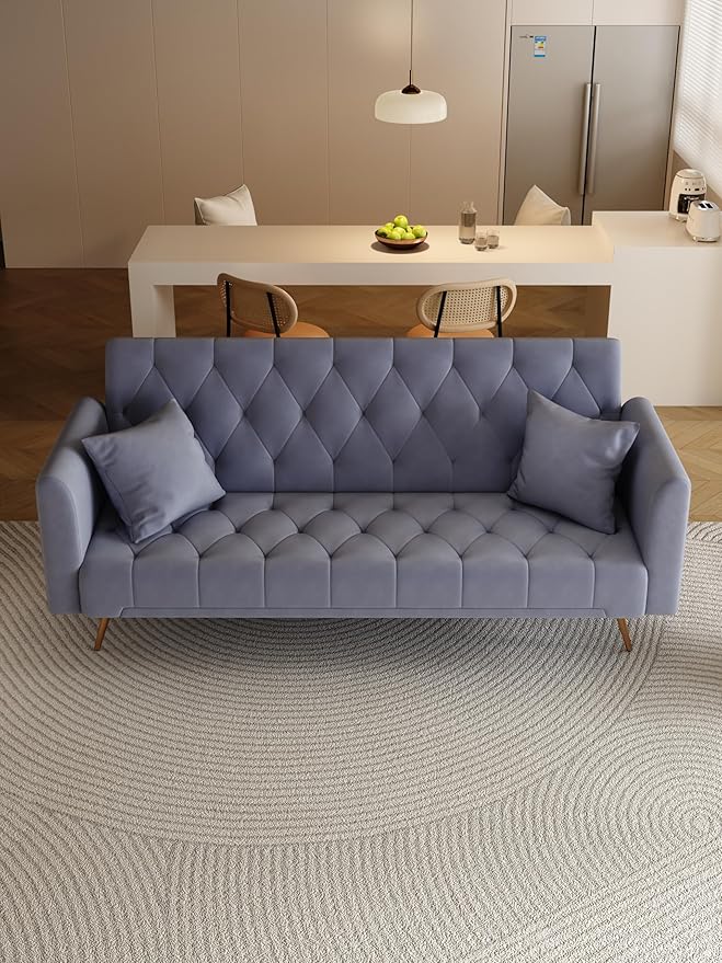 71 Convertible Velvet Futon Sofa Bed Loveseat with Multiple Adjustable BackrestsModern Sleeper Couch with Golden Metal Legs for Living RoomApartmentOfficeGray