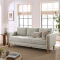 Modway Hawken 75 Inch Mid-Century Modern Boucle Sofa in Parchment Beech with Wood Legs – Comfortable 3-Seater Couch for Living Room Apartment or Office Lounge