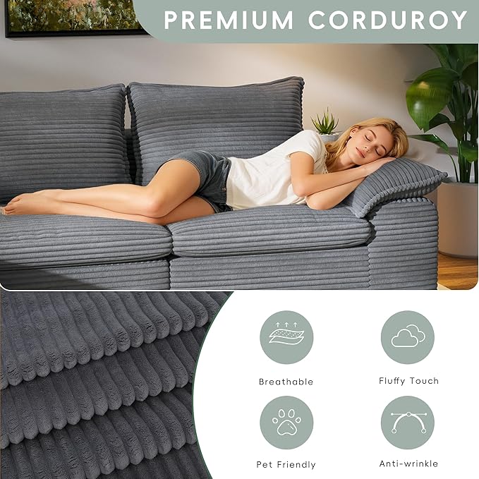 76 Cloud Loveseat Sofa Boneless Loveseat Deep Seat Cloud Couch 2-Seats Boneless Couch Double-Layer Cushion Couch Modular Sectional Sofa for Living Room Small Spaces (Grey Loveseat)