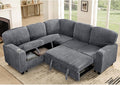 KEIKI 81 L-Shaped Oversized Corduroy Modular Sectional Sleeper Sofa with Pull-Out Bed Storage Seat Modern 5-Seater Upholstered Couch Bed with Charging Station Easy Assembly for Living Room Grey