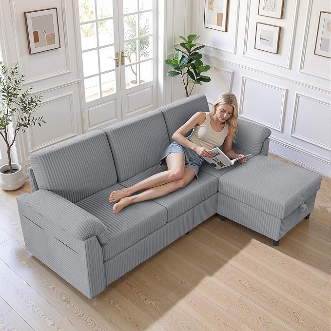 Walsunny 79 Convertible Sectional Sofa Reversible Modern L Shaped 3 Seat Modular Sofa Couch with Pillows and Storage Ottoman for Living Room（Light Gray）