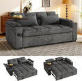 65'' Sleeper Sofa with Pull Out Bed 3 in 1 Convertible Sofa with Cup Holder and Storage Armrests Chenille Loveseat with Swivel Table Adjustable Backrest &amp Charging Ports for Living Room Grey