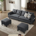 101 Convertible Sectional Sofa Modern Linen Fabric U-Shaped Couch with 2 Storage Ottomans and Storage Pocket 4 Seat Sofa Couches for Living Room Apartment Office Darkgrey