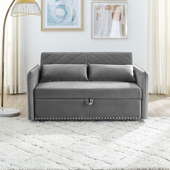 Goohome 2 in 1 Convertible Sofa Pull BedRecliner Futon Sofá Chair Loveseat Sleeper for Living RoomSmall Apartment C-Grey a