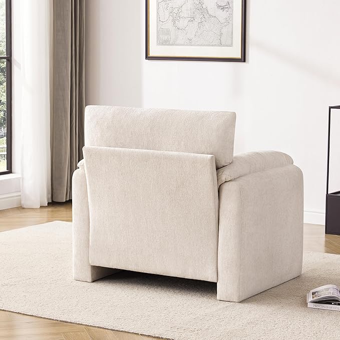 Chenille Oversized Armchair 38.6 Wide Accent Chairs for Living Room &amp Bedroom Modern Lounge Chair Upholstered Mid-Century Reading Chair Comfy Living Room Chair Single Sofa Chair Beige