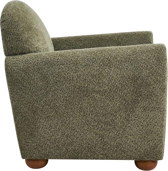 Christopher Knight Home Peysz Modern Accent Chair Boucle Upholstered Armchair with Rounded Wooden Legs Comfortable Single Sofa Soft Cushion Seating Lounge Chair Indoor Olive Green
