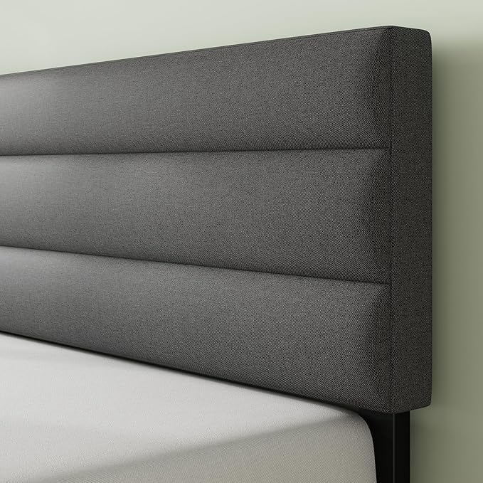 Zinus King Piper Upholstered Platform Bed with Horizontal Paneled Headboard Wooden Slat Support No Box Spring Needed Easy Assembly Eco Friendly Packaging Dark Grey