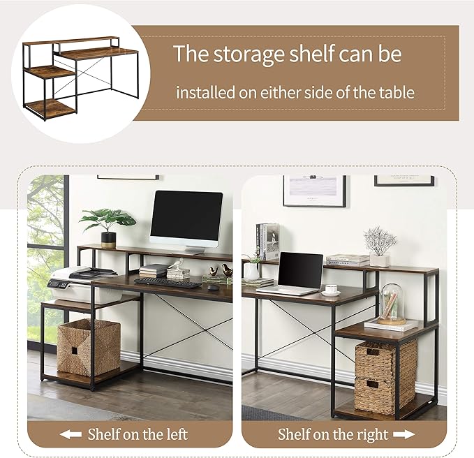 Home Office Computer Desk with Storage Shelves and Monitor Stand Riser Shelf Study Writing Desk Computer Table (Old SKU: WF198006AAT)