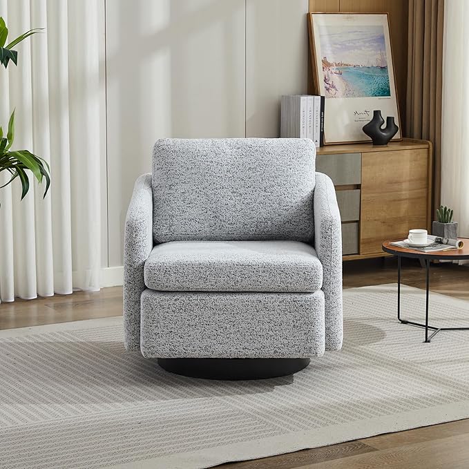 31.5 W Swivel Accent Chair and Comfy Round Accent Single Sofa Chair 360 Degree Club Chair Lounge Armchair for Living RoomBedroom.Nursery.White Black Chenille