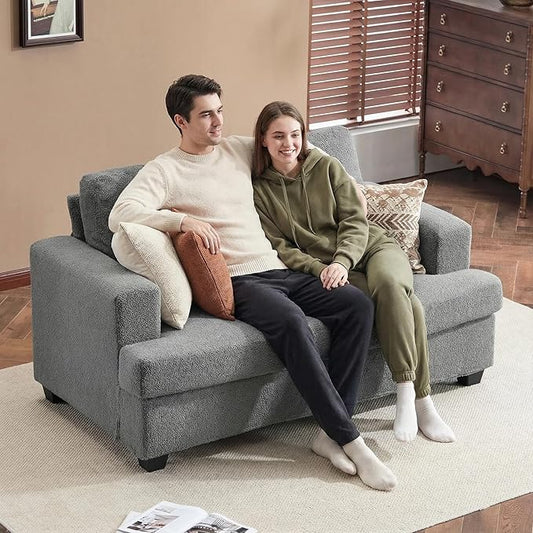 Furnimart 63 Loveseat Couch Modern Deep Seat Sofa for Living Room Comfy Love Seat Couches for Small Spaces Removable Sofa Cover Small Two Seater Couch for Bedroom Office Faux Fur Dark Grey