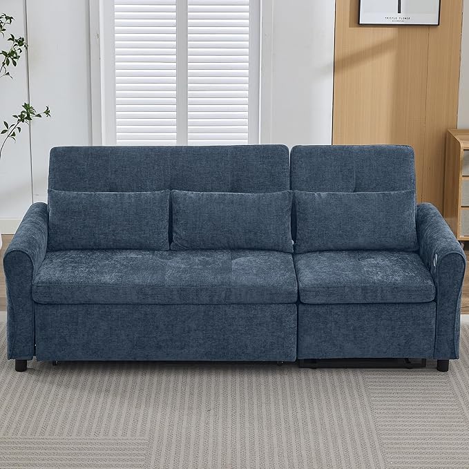 ERYE L-Shaped Reversible Recliner Sectional Sofa Chenille Upholstered Pull Out Convertible Sofabed with Pull Out Sleeper Couch Bed and Recliner Chaise Lounge and USB-C Ports