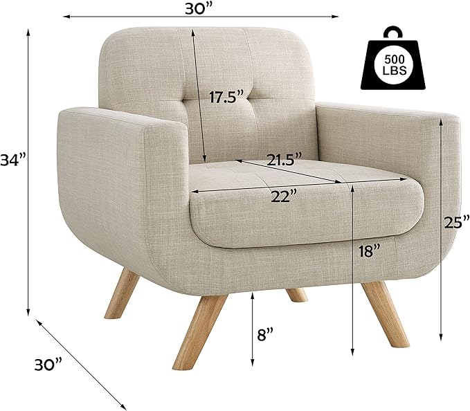 Rosevera Elena Contemporary Accent Armchair with Linen Upholstery Living Room Furniture Pearl